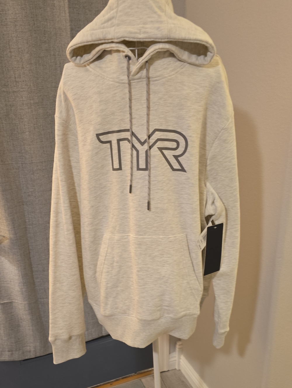 BRAND NEW WITH TAGS-TYR Men's Light Cream Hoodie with Gray Logo